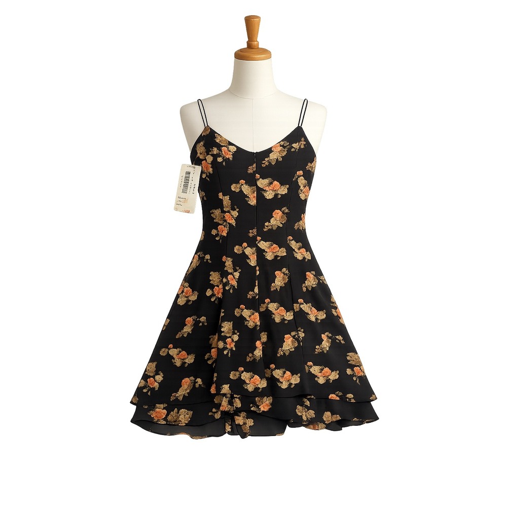 Vintage 90s Sears Floral Dress NWT Black Rose Print Layered Hem Mini Juniors 11